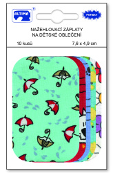 Nažehlovací záplaty s potiskem malé 10 ks - deštníky světle modré + mix